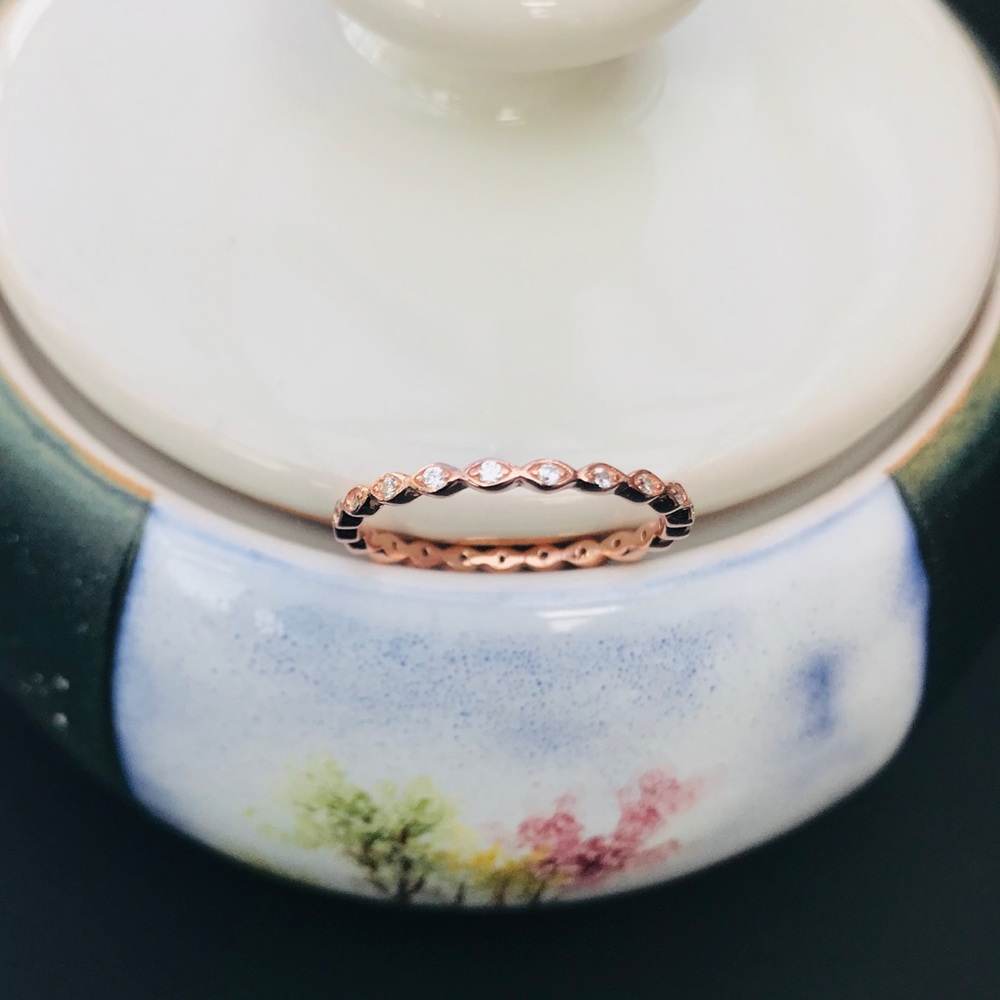 Rose Gold Sterling Silver CZ Stackable Ring - Picture 2 of 4